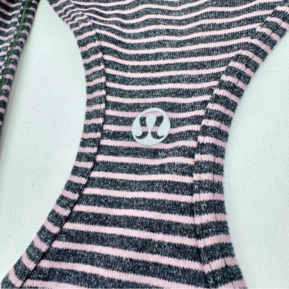 Lululemon Pink Grey Cool Striped Racerback Full Length Tank Top Cotton Blend - Picture 5 of 10